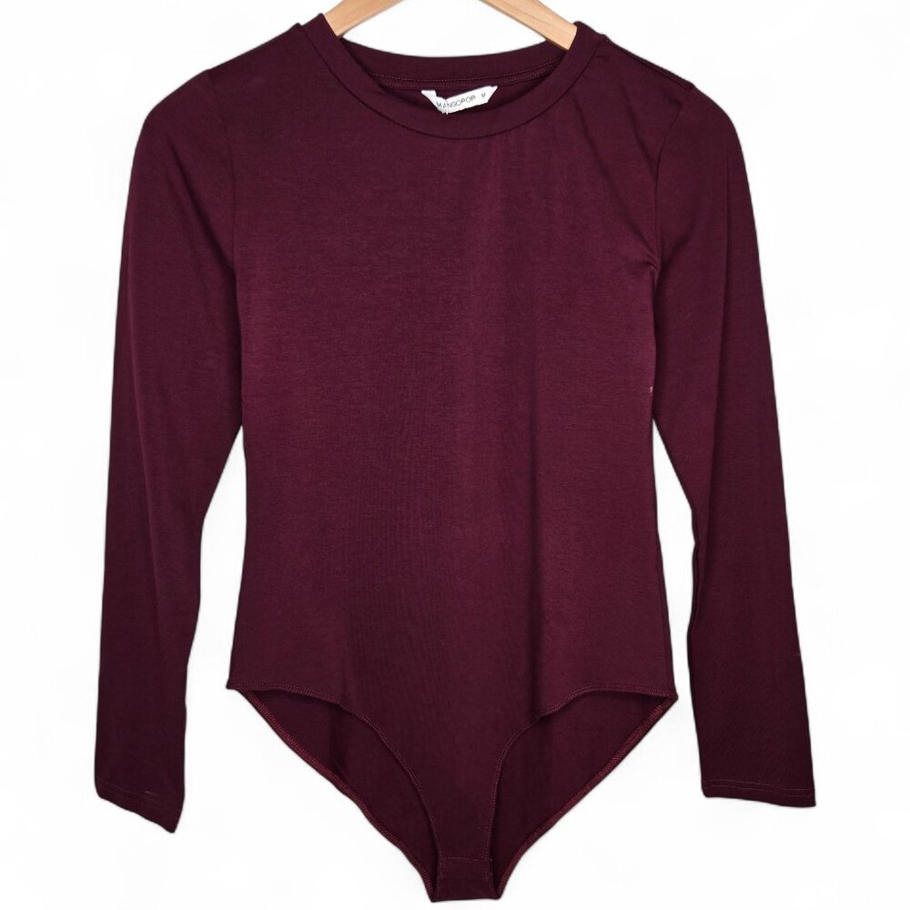 NWT Mangopop Burgundy Bodysuit Women's Snap Crotch Base Layer Crew Neck M